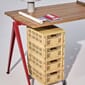 AC463-A908-AH66-01TV_Rel HAY_Colour_Crate_M_golden_yellow_HAY_Colour_Crate_Lid_M_golden_yellow_Pyramid_Table_01_clear_lacquered_oak_top_tomato_red_fra
