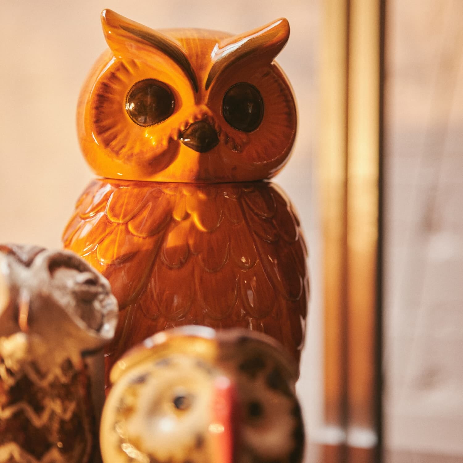 HKliving Keramisk owl oppbevaringskrukke Tangerine